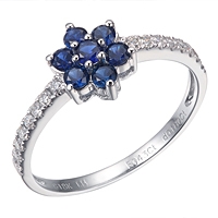Blue sapphire white gold flower ring