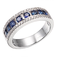 Blue sapphire white gold band ring