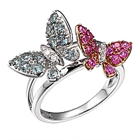 Pink and grey sapphire gold butterfly ring