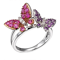 Pink sapphire and amethyst gold butterfly ring
