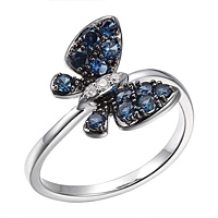 Blue sapphire white gold butterfly ring