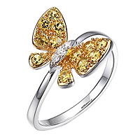 Yellow sapphire white gold butterfly ring
