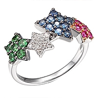 Pink, blue sapphire and tsavorite gold star ring