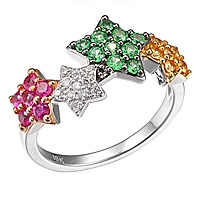 Yellow, blue sapphire and tsavorite gold star ring