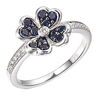 Blue sapphire white gold flower ring