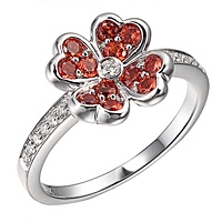 Orange sapphire white gold flower ring
