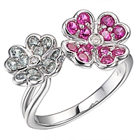 Pink and grey sapphire white gold flower ring