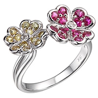 Pink and yellow sapphire white gold flower ring
