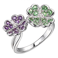 Tsavorite and amethyst white gold flower ring