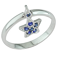 Blue sapphire white gold star ring