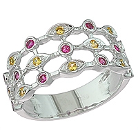 Pink and yellow sapphire white gold designer ring