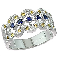 Blue and yellow sapphire white gold designer ring