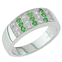 White sapphire and tsavorite white gold band ring