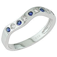 Blue and white sapphire white gold designer ring