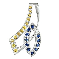 Blue and yellow sapphire white gold designer pendant