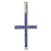 Blue sapphire white gold cross pendant