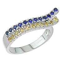 Blue and yellow sapphire white gold designer ring