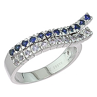 Blue and white sapphire white gold designer ring