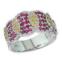 Yellow sapphire and ruby white gold designer ring