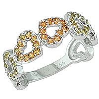 Orange and yellow sapphire white gold heart ring