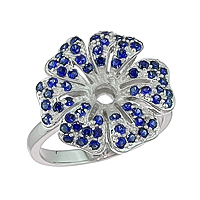 Blue sapphire white gold flower ring