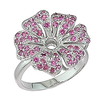Pink sapphire white gold flower ring