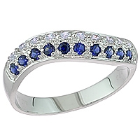 Blue and white sapphire white gold designer ring