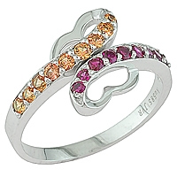 Ruby and orange sapphire white gold butterfly ring