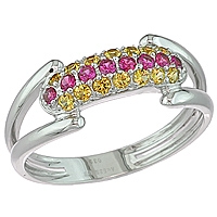 Pink and yellow sapphire white gold designer ring