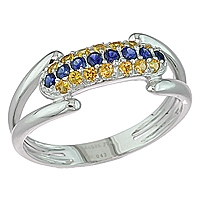 Blue and yellow sapphire white gold designer ring