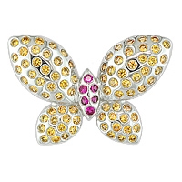 Yellow sapphire and ruby white gold butterfly pendant