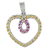 Yellow and pink sapphire white gold heart pendant