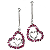 Pink sapphire white gold heart drop earrings