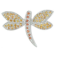 Orange and yellow sapphire white gold dragonfly pendant