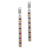 Pink and yellow sapphire white gold drop earrings
