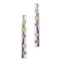 Pink and yellow sapphire white gold drop earrings