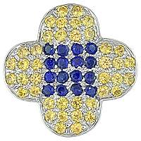 Yellow and blue sapphire white gold flower pendant