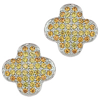 Orange and yellow sapphire white gold flower stud earrings