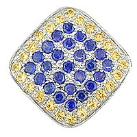 Blue and yellow sapphire white gold designer pendant