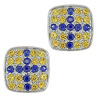 Blue and yellow sapphire white gold stud earrings