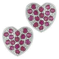 Pink sapphire white gold heart stud earrings