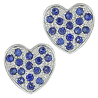 Blue sapphire white gold heart stud earrings