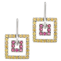 Pink and yellow sapphire white gold drop earrings