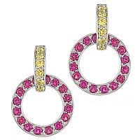 Pink and yellow sapphire white gold drop earrings