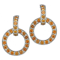 Orange sapphire white gold drop earrings