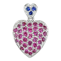 Blue and pink sapphire white gold heart pendant