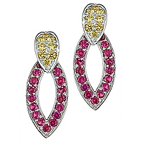 Pink and yellow sapphire white gold designer earrings