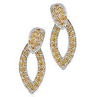 Orange sapphire white gold drop earrings