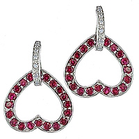 Ruby white gold heart drop earrings