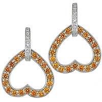 Orange sapphire white gold drop earrings